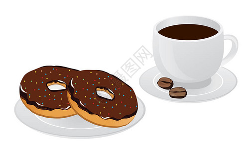 矢量图的杯咖啡和甜圈没有盘子图片