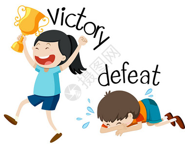 胜利和失败插图的相反wordcard背景图片