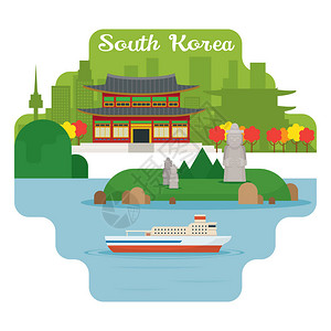 韩国首尔景福宫著名地点城市风景插画