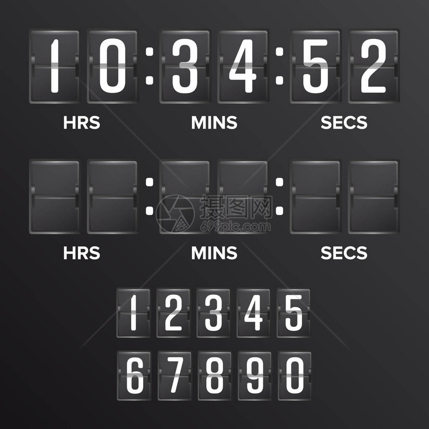 翻转倒数计时器向量模拟黑色记分牌数字计时器空白时图片