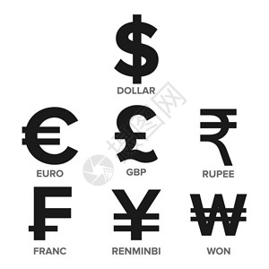纳里亚尔货币图标集向量钱著名的世界货币金融插图美元欧元英镑卢比法郎人民插画