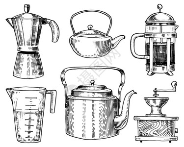咖啡机或研磨机法国媒体测量容茶壶或水壶图片