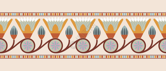 埃及装饰品的无缝矢量插图其蜜蜂背图片
