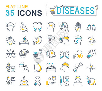 在平面设计疾病中设置矢量线图标符号和符号图片