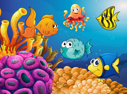 海洋动物在海洋插图下游泳图片