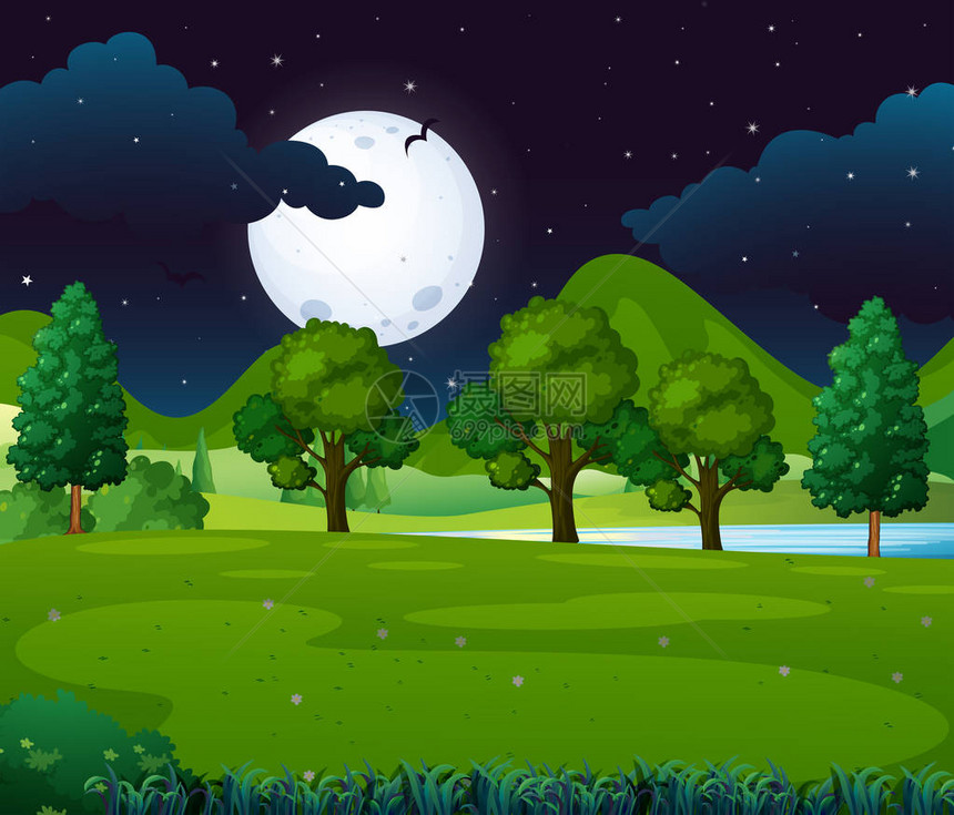 公园插图中满月的夜景图片