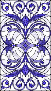 玛氏使用抽象的斜纹花和浅背景叶子垂直方向蓝色的彩色玻璃样式说明插画