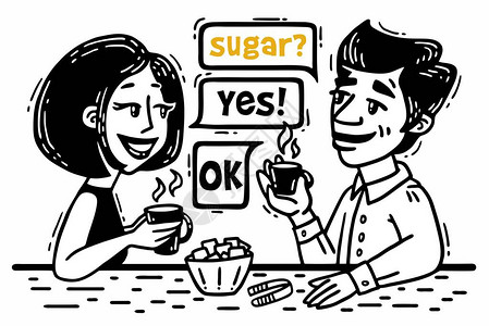 图片黑白漫画男女在约会喝茶图片