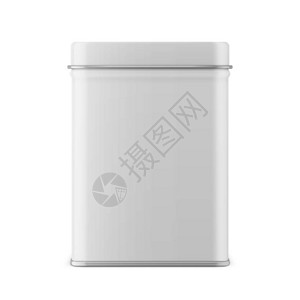 长方形包装样机矩形白色光泽锡罐干制品容器茶咖啡糖果香料逼真的包装样机插画