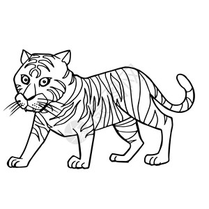白鹭洲书院卡通可爱老虎着色页矢量图插画