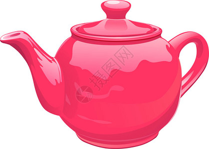 红色陶瓷茶壶在白色背景上孤立图片