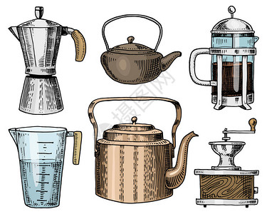 咖啡机或研磨机法国媒体测量容茶壶或水壶图片