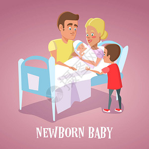 幸福的母亲把新生婴儿放在医院的病房中家庭欢迎新生图片