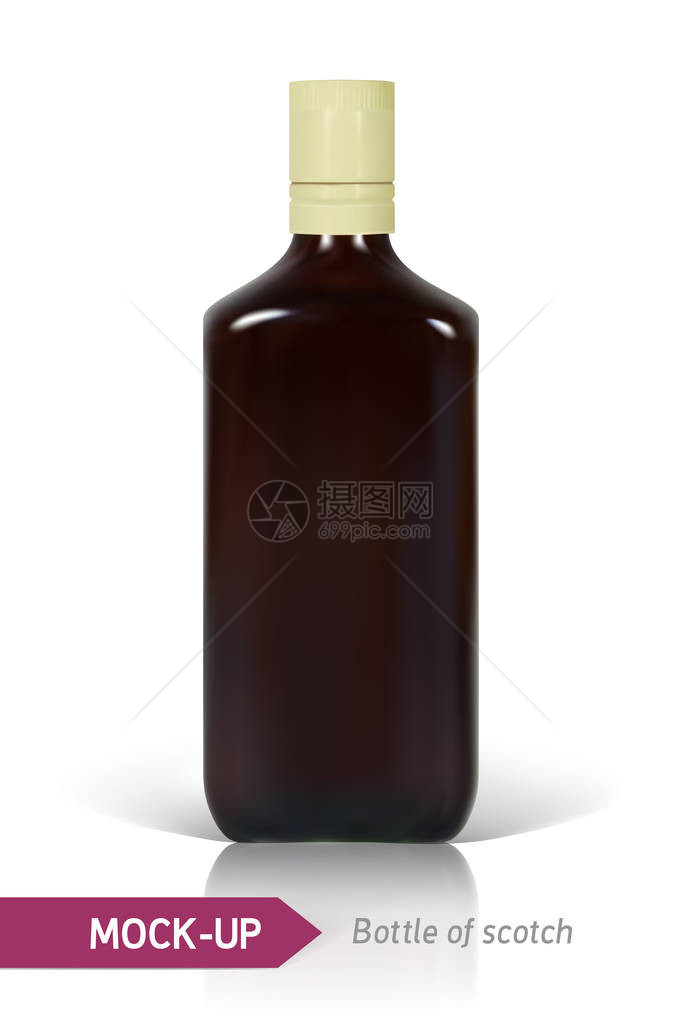 在白色背景和反射与影子上装符合实际的苏格兰威士忌瓶标图片
