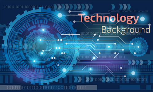 数字技术中的抽象未来技术电路板和齿轮蓝色背景下的高科技术40图片