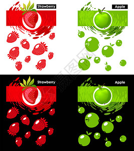 在白色和黑色上设置草莓和苹果实的标签图标图片