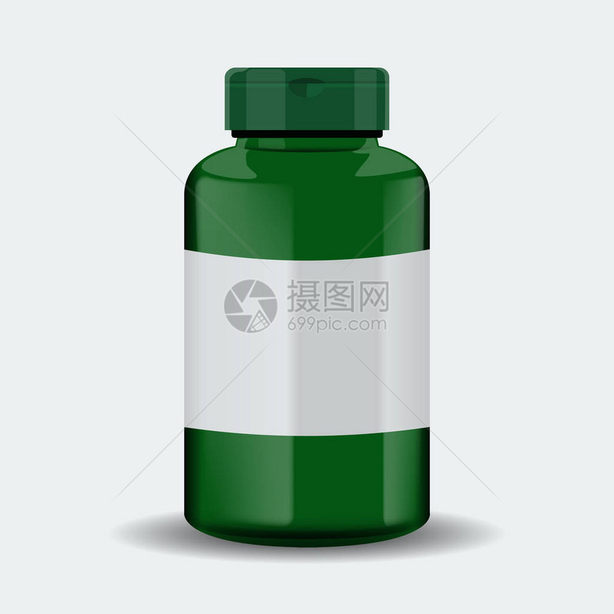 药盒绿色医疗容器白底隔离的矢量插图现实模型设计图片