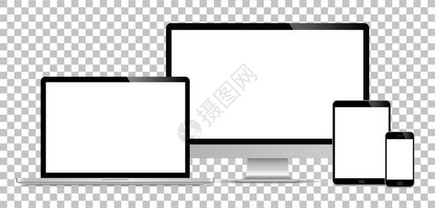 一组逼真的显示器笔记本电脑平板电脑智能手机图片