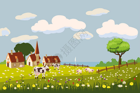 可爱的乡村景观牧牛农场图片