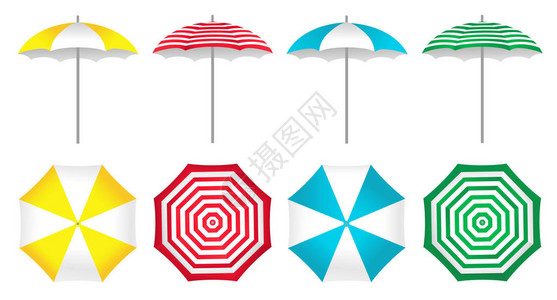彩色沙滩伞套装矢量图图片