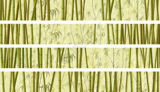 一组矢量水平横幅有很多树干竹图片