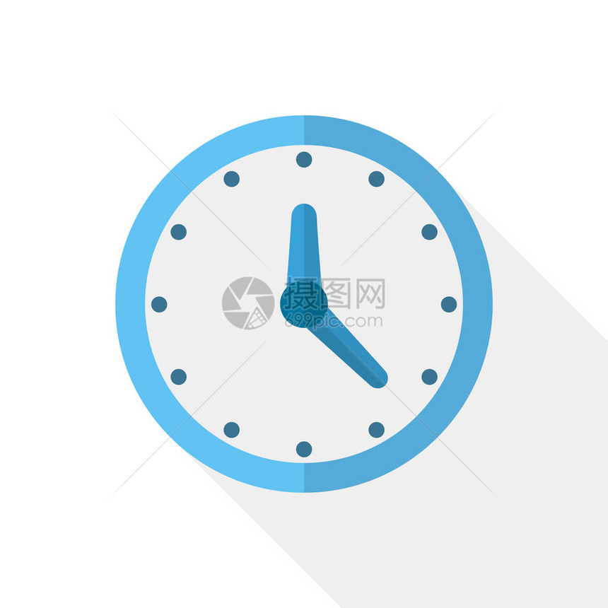 在平面设计中带有箭头的时钟图标矢量图蓝色时钟图标图片