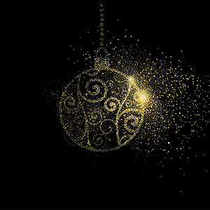 圣诞快乐金色闪亮画插图黑色背景的金色假日装饰品E图片