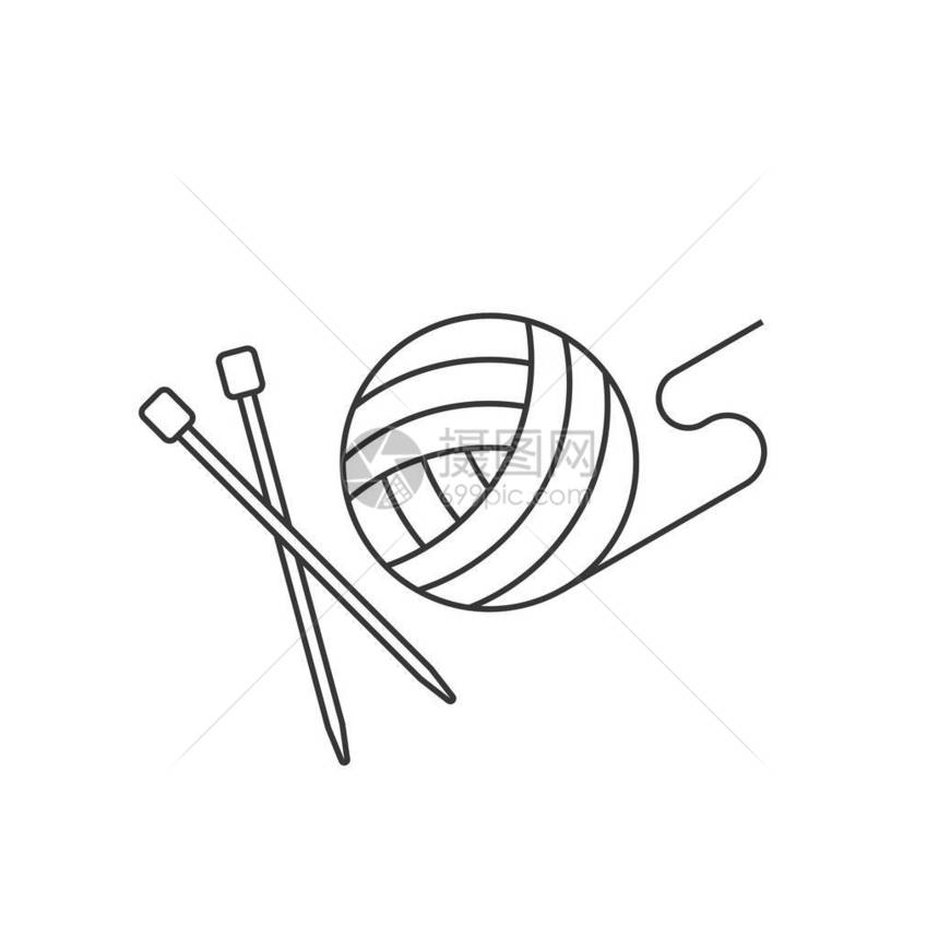 纱线和针球钩针轮廓图标图片