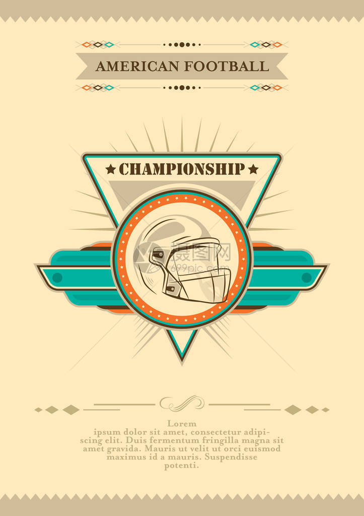 美国的足球海报是带有徽章和头盔的古老风格图片