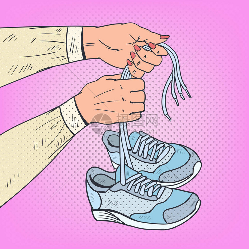 流行妇女手握脚鞋运动矢量图片