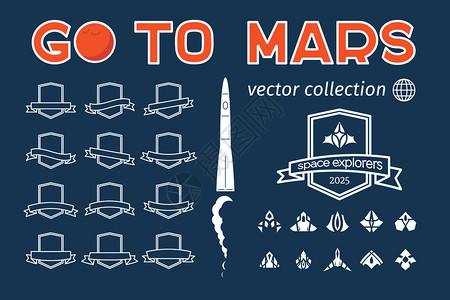 带有航天器的徽章火星任务探索促销活动游戏或书籍的图片