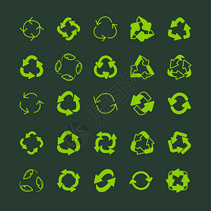 回收生态细线矢量图标集保护环境和自然线标志信息图表网站或应用程图片