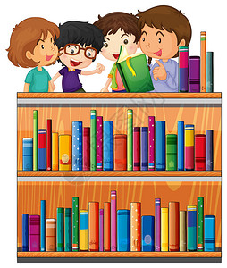 儿童在图书馆插图中阅读书籍图片
