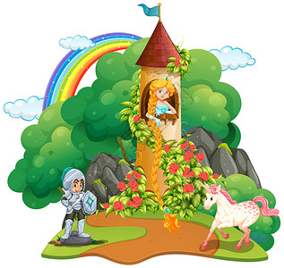 带有骑士和公主插图的童话场景图片