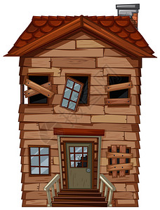 旧木屋与破窗插图背景图片