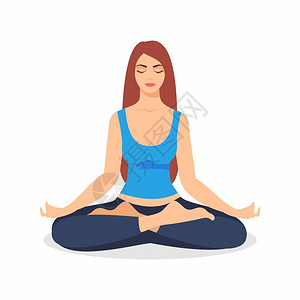 坐在瑜伽莲花姿势的年轻女人冥想的女孩插图瑜伽女人图片