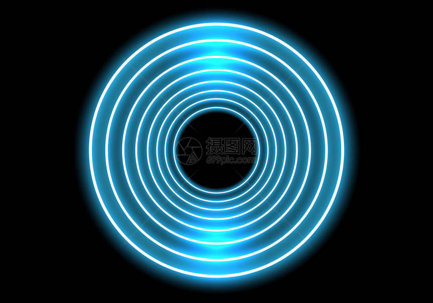 黑色未来背景矢量插图上的蓝环摘要光线电灯技术bBlackFutomistic图片