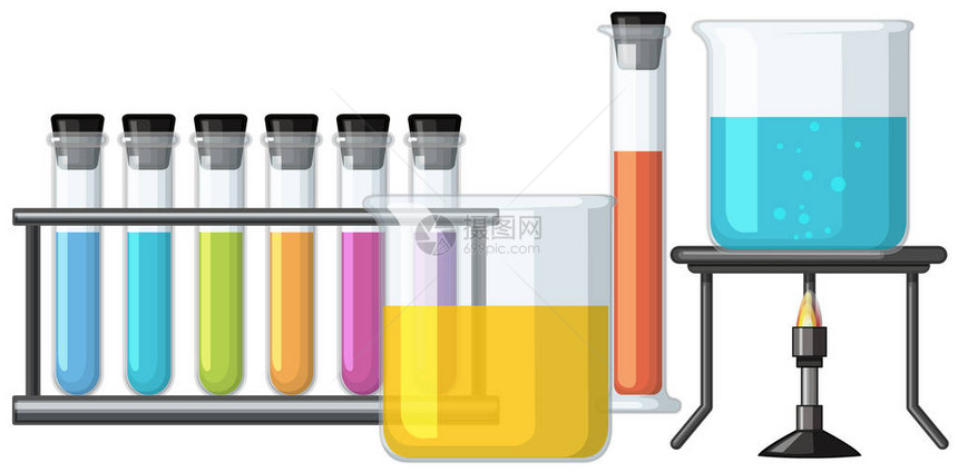 装满彩色液体插图的烧杯图片