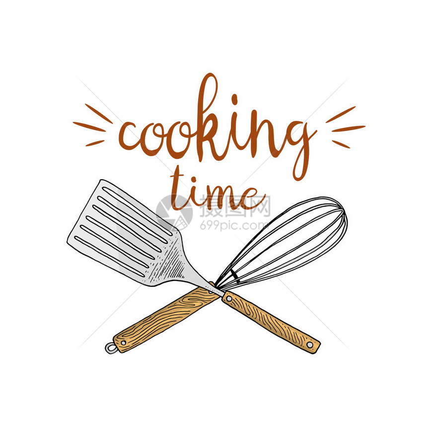 耳语或厨房烹饪菜单装饰用品烘烤标志徽章或用旧草图或古典图片