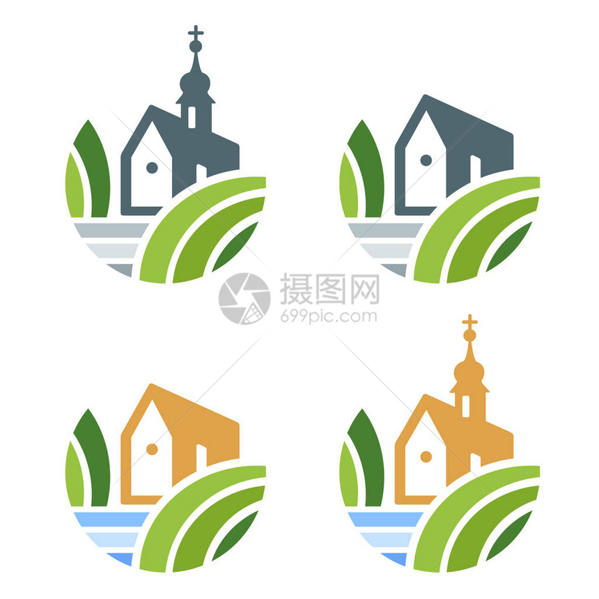 教堂或房地产图标志集图片