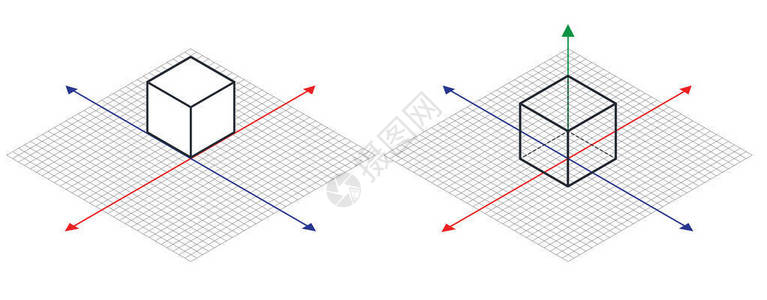 测深仪向两侧应用三十度角的测深图画对面的立方体3d坐标轴矢量Isoter设计图片