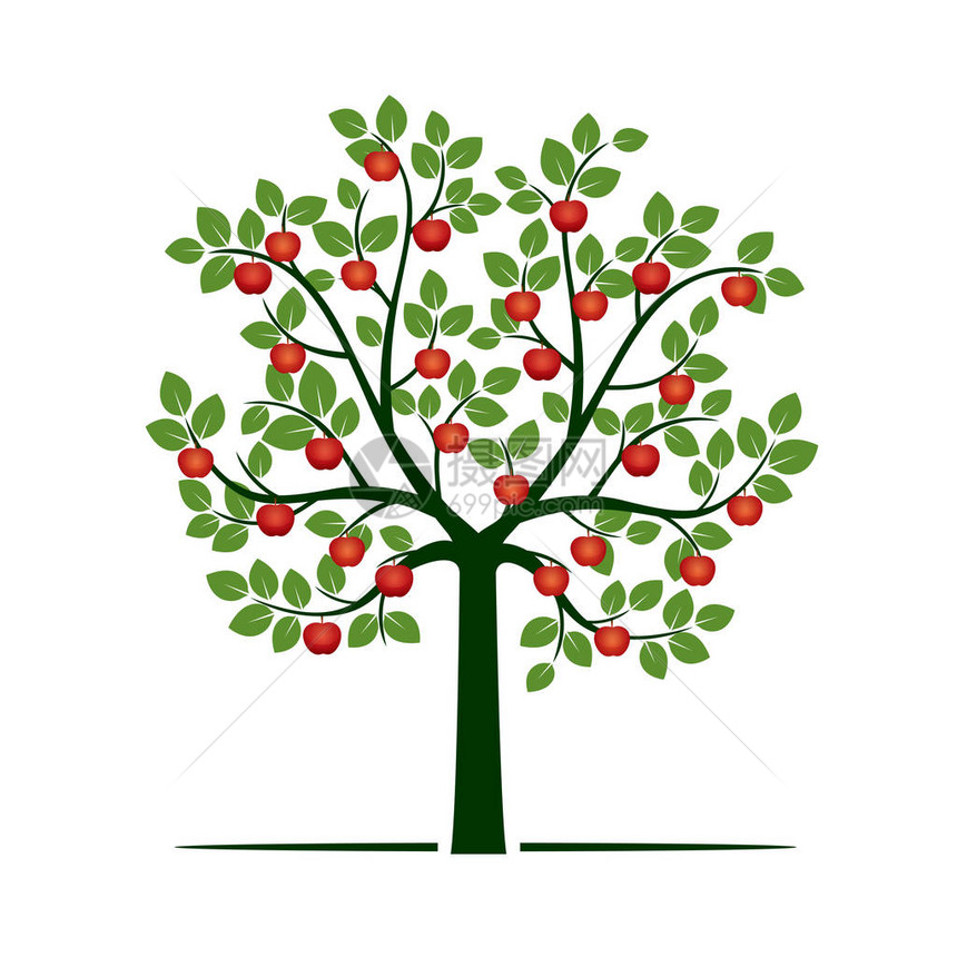 绿树配红苹果矢量图图片