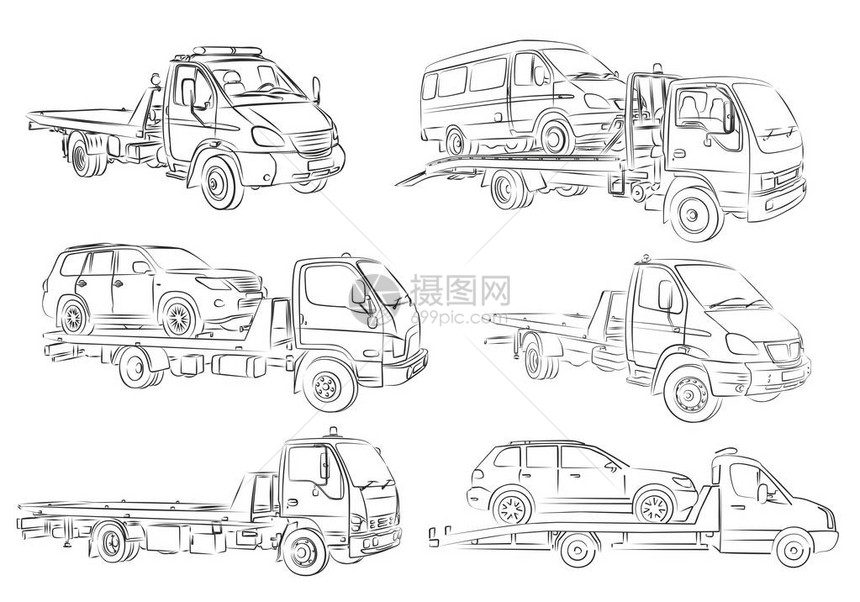 拖车和汽车的草图图片