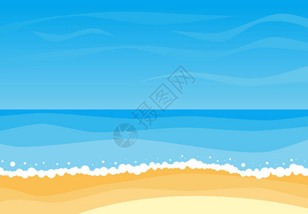 沙滩蓝天空和海面的波浪风景矢量图片