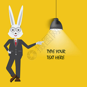 兔子老师显示您的文字或设计空位灯罩挂在黄色背景上图片