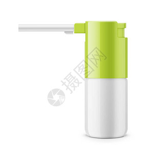 天地盖样机白色有光泽的口腔喷雾剂或带绿色盖的气雾剂瓶30毫升逼真的包装样机模板侧插画