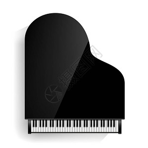 大钢琴矢量逼真的黑色三角钢琴顶视图孤立图片