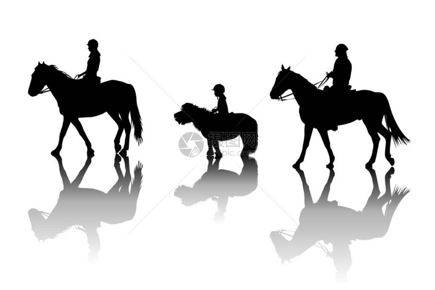 骑马和小马的家庭剪影图片