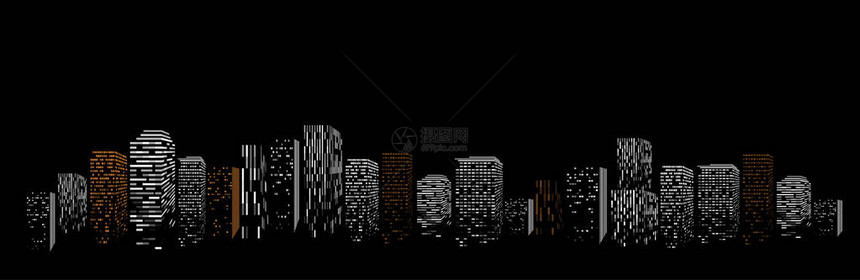 黑几何孤立抽象的大型城市矢量插图夜间现代城镇建筑环影图片
