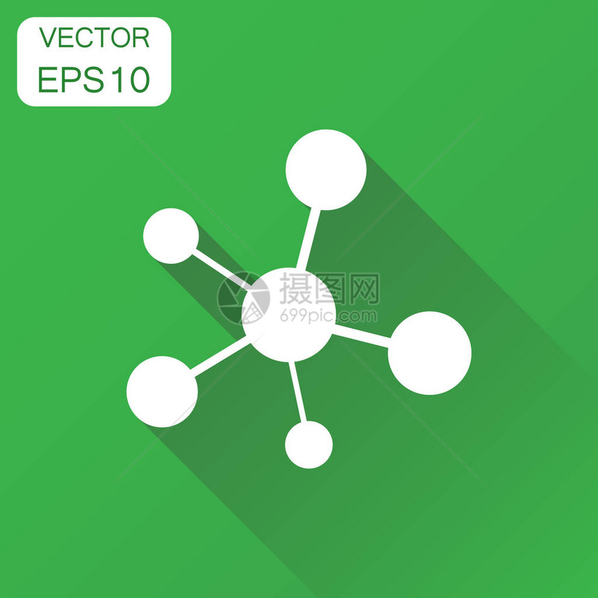 社交网络分子dna图标商业概念分子象形图带有长阴影的绿色背图片